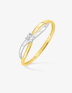 Bague solitaire or jaune 750 ‰, rhodium et oxyde de zirconium SO OR
