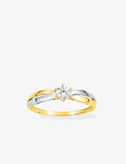 Bague solitaire or jaune 750 ‰, oxyde de zirconium et rhodium SO OR