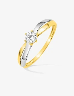 Bague solitaire or jaune 750 ‰, oxyde de zirconium et rhodium SO OR
