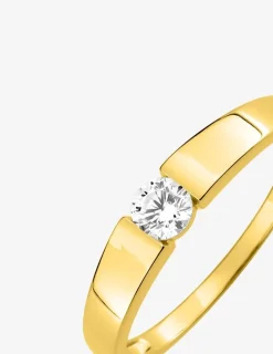 Bague solitaire pince or jaune 375 ‰ et oxyde de zirconium SO OR