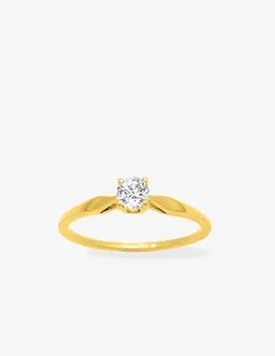 Bague solitaire plaqué or et oxyde de zirconium 4 mm SO OR