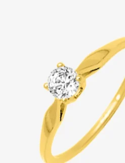Bague solitaire plaqué or et oxyde de zirconium 4 mm SO OR