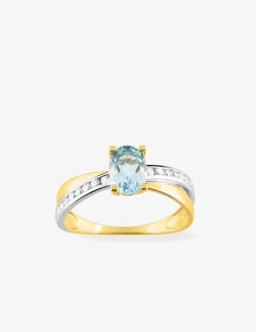 Bague topaze bleue, oxydes de zirconium et rhodium SO OR