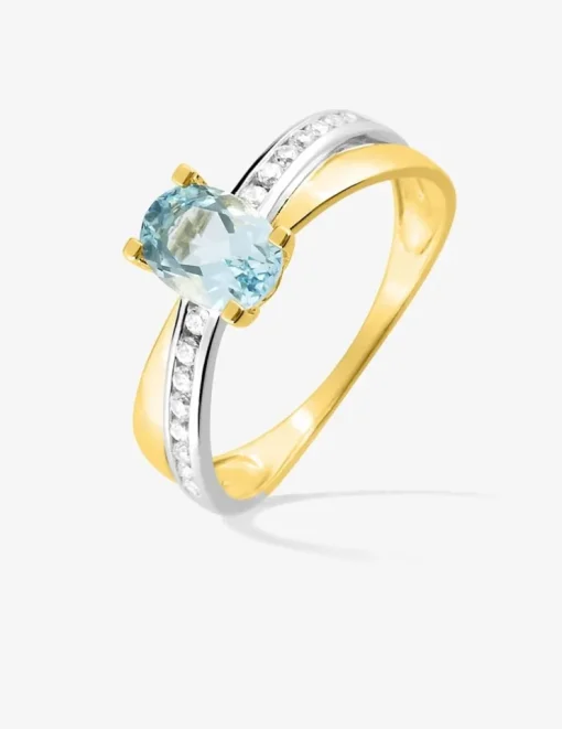 Bague topaze bleue, oxydes de zirconium et rhodium SO OR