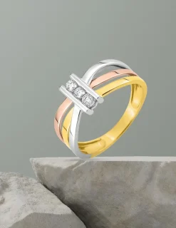 Bague trilogie 3 or 375 ‰ oxyde de zirconium SO OR