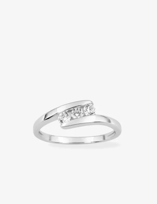 Bague trilogie argent rhodié 925 ‰ et oxyde de zirconium 3 mm SO OR