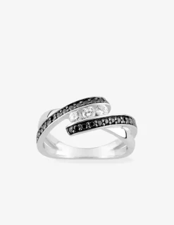 Bague trilogie argent rhodié 925 ‰ et oxyde de zirconium blanc et noir SO OR