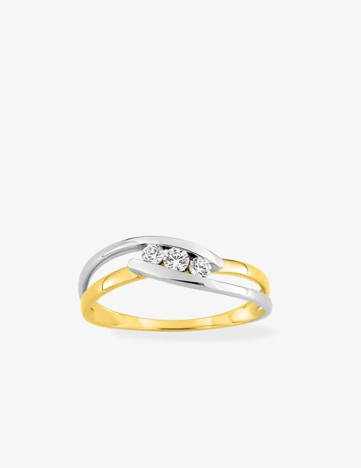 Bague trilogie bicolore or 375 ‰ oxyde de zirconium SO OR