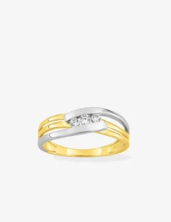 Bague trilogie bicolore or 375 ‰ oxyde de zirconium, rhodium SO OR