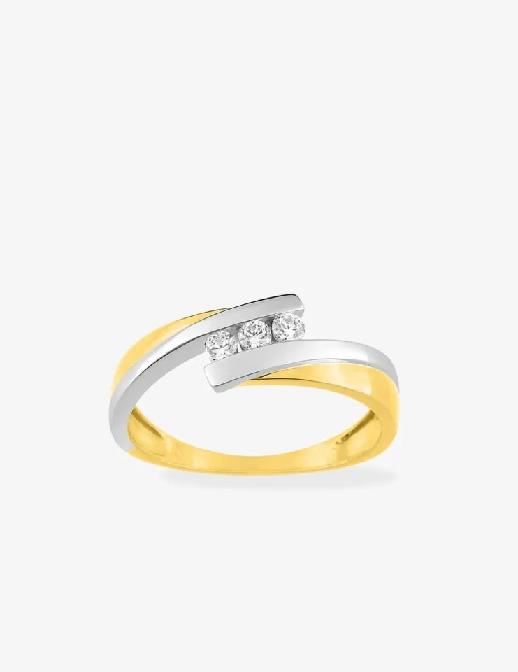 Bague trilogie bicolore or 375 ‰ oxyde de zirconium SO OR