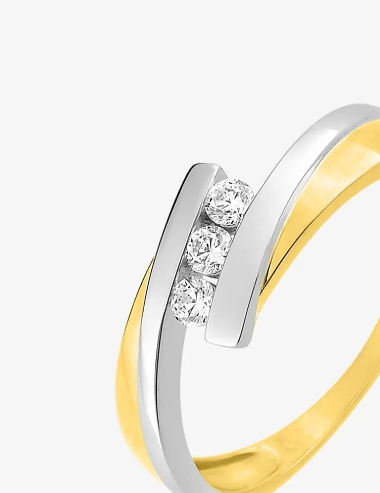 Bague trilogie bicolore or 375 ‰ oxyde de zirconium SO OR
