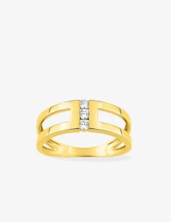 Bague trilogie en or 375‰ et oxydes de zirconium SO OR