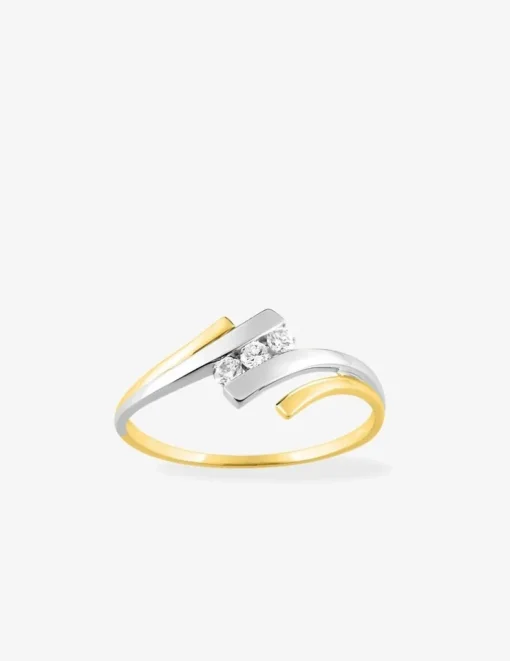 Bague trilogie en or 375‰ oxydes de zirconium et rhodium SO OR