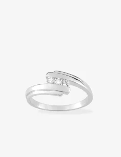 Bague trilogie fantaisie argent rhodié 925 ‰ et oxyde de zirconium 1,5 mm SO OR