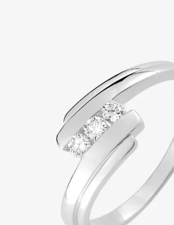 Bague trilogie fantaisie argent rhodié 925 ‰ et oxyde de zirconium 1,5 mm SO OR