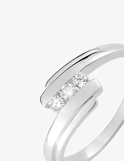 Bague trilogie fantaisie argent rhodié 925 ‰ et oxyde de zirconium 1,5 mm SO OR