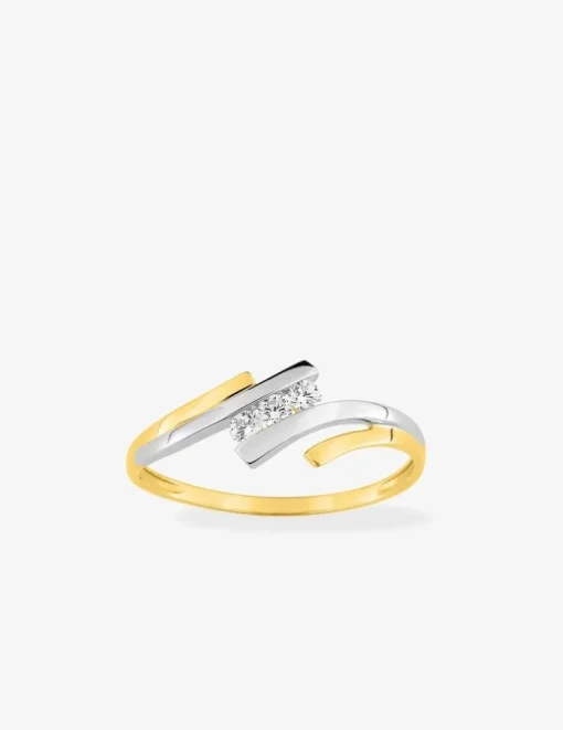 Bague trilogie or jaune 750 ‰, oxyde de zirconium et rhodium SO OR