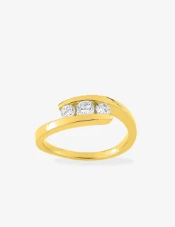 Bague trilogie oxydes de zirconium monture croisée plaqué or SO OR