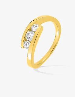 Bague trilogie oxydes de zirconium monture croisée plaqué or SO OR