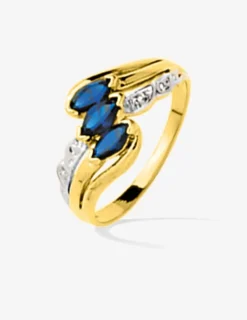 Bague trilogie plaqué or et oxydes de zirconium bleus SO OR