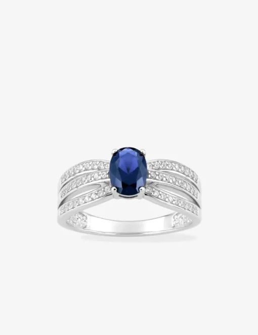 Bague triple anneau argent 925‰ rhodié et oxyde de zirconium bleu accompagné SO OR
