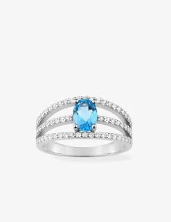 Bague triple anneau argent 925‰ rhodié et oxyde de zirconium bleu SO OR