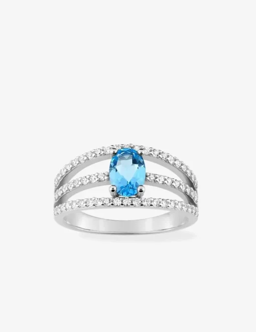 Bague triple anneau argent 925‰ rhodié et oxyde de zirconium bleu SO OR