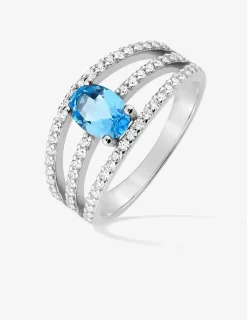 Bague triple anneau argent 925‰ rhodié et oxyde de zirconium bleu SO OR