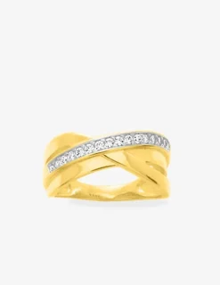 Bague triple anneau croisé plaqué or, rhodium et oxydes de zirconium SO OR