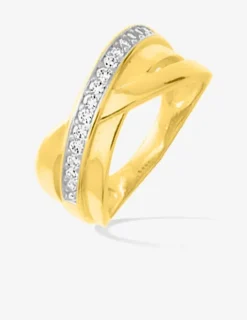 Bague triple anneau croisé plaqué or, rhodium et oxydes de zirconium SO OR
