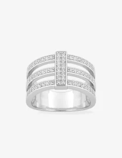 Bague triple anneau et rectangle argent 925‰ rhodié et oxydes de zirconium SO OR