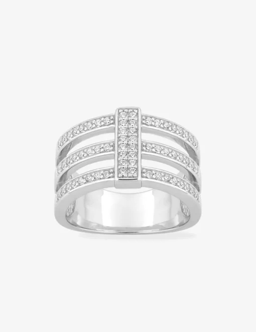Bague triple anneau et rectangle argent 925‰ rhodié et oxydes de zirconium SO OR