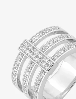 Bague triple anneau et rectangle argent 925‰ rhodié et oxydes de zirconium SO OR