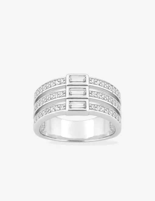 Bague triple anneau et triple rectangle argent 925‰ rhodié et oxydes de zirconium SO OR
