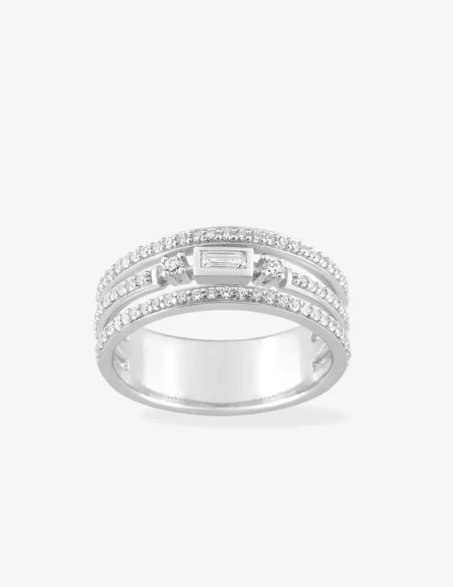 Bague triple anneau fantaisie argent 925‰ rhodié et oxydes de zirconium SO OR