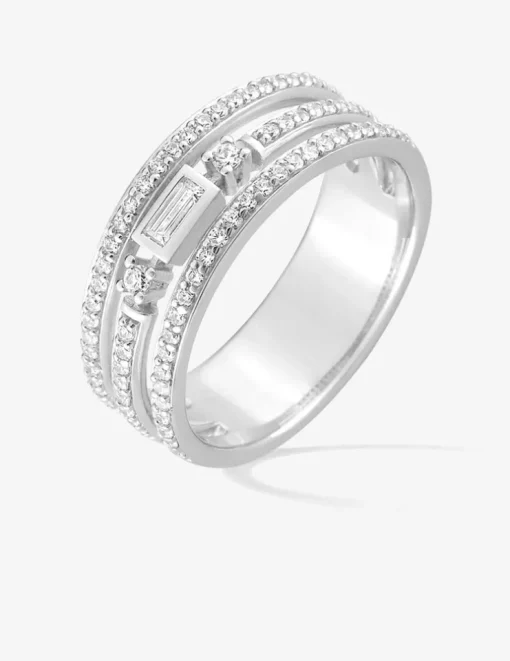 Bague triple anneau fantaisie argent 925‰ rhodié et oxydes de zirconium SO OR