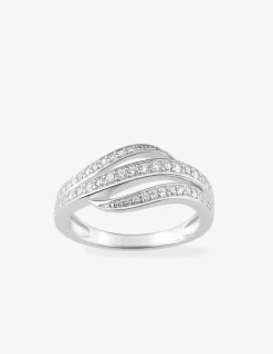 Bague triple anneau ondulé argent 925‰ rhodié et oxydes de zirconium SO OR