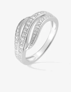 Bague triple anneau ondulé argent 925‰ rhodié et oxydes de zirconium SO OR