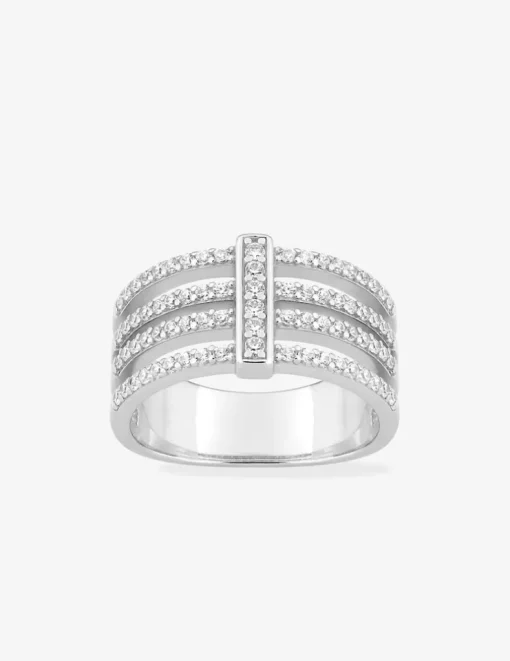 Bague triples anneaux en argent 925 ‰ rhodié et oxydes de zirconium SO OR
