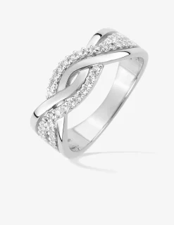 Bague vagues argent 925‰ rhodié et oxydes de zirconium SO OR