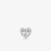 Boucle d'oreille clou à l'unité en argent 925 ‰ rhodié, motif coeur et oxydes de zirconium SO OR