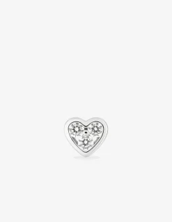 Boucle d'oreille clou à l'unité en argent 925 ‰ rhodié, motif coeur et oxydes de zirconium SO OR