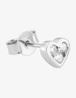Boucle d'oreille clou à l'unité en argent 925 ‰ rhodié, motif coeur et oxydes de zirconium SO OR