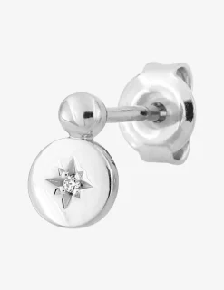 Boucle d'oreille clou à l'unité en argent 925 ‰ rhodié, motif étoile et oxyde de zirconium SO OR