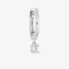 Boucle d'oreille créole à l'unité en argent 925 ‰ rhodié, breloque oxyde de zirconium SO OR
