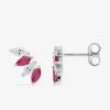 Boucles d'oreille or blanc 375‰ rubis rose oxyde blanc serti griffes amandes fantaisie SO OR