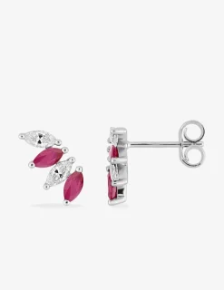 Boucles d'oreille or blanc 375‰ rubis rose oxyde blanc serti griffes amandes fantaisie SO OR