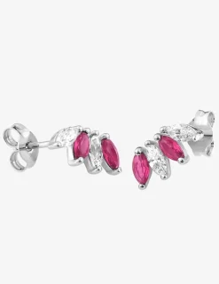 Boucles d'oreille or blanc 375‰ rubis rose oxyde blanc serti griffes amandes fantaisie SO OR