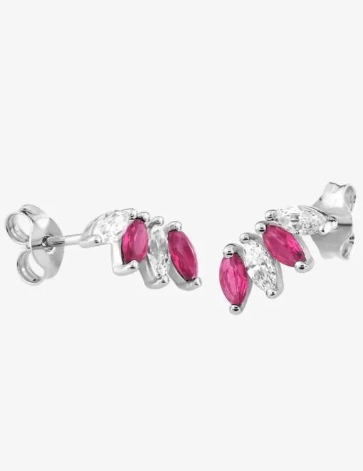 Boucles d'oreille or blanc 375‰ rubis rose oxyde blanc serti griffes amandes fantaisie SO OR