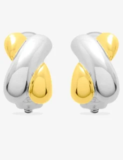 Boucles d'oreilles à clip anneaux bicolores croisés plaqué or et rhodium SO OR